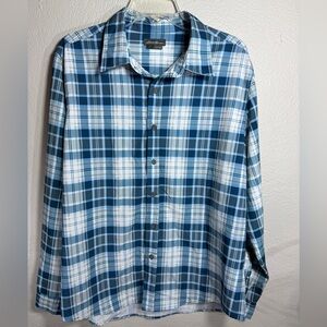 Eddie Bauer Blue Plaid Stretch Button Up Shirt Men’s Large Outdoor